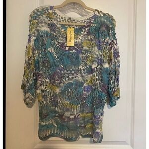 Adore NW Ladies Crochet Blouse Round Neck Pastel Colors Size Large Pastel Colors